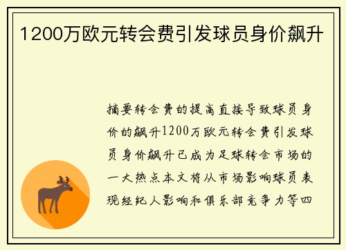 1200万欧元转会费引发球员身价飙升